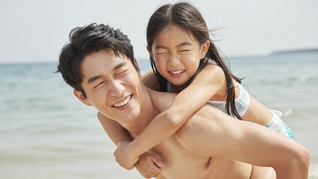 Father and Daughter Enjoying a Sunny Day at the Beach Together