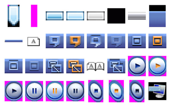 Pixel art UI interface elements and buttons PNG isolated on transparent background