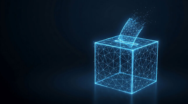 Digital ballot box with glowing vote paper for online voting and cyber election