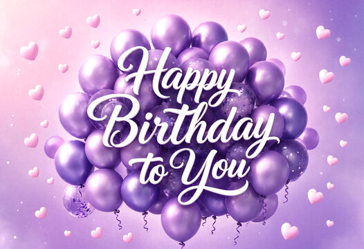 Colorful Balloon Cluster Birthday Greeting Card Design with Hearts