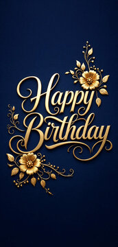 Elegant Golden Birthday Greeting Card Design with Floral Decorations