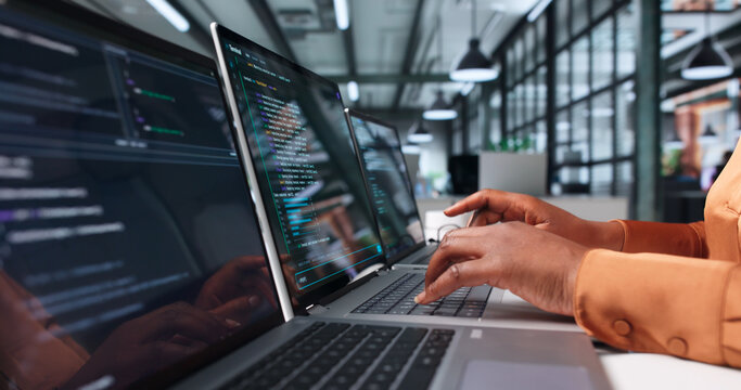 Software Developer Carefully Writes Clean Code On Laptop