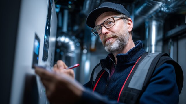 Engineer checking equipment settings on a facility control panel