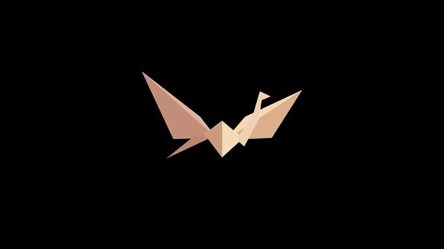 Abstract 3D geometric origami bird flying, minimalist motion concept graphic illustration on black background