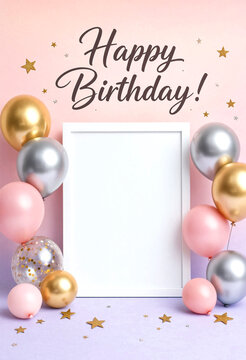 Happy Birthday Celebration Balloons Decoration With Photo Frame