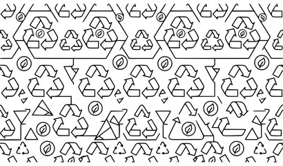 Fototapeta premium Seamless recycling symbol vector background with geometric green eco pattern for environmental sustainability posters and nature projects