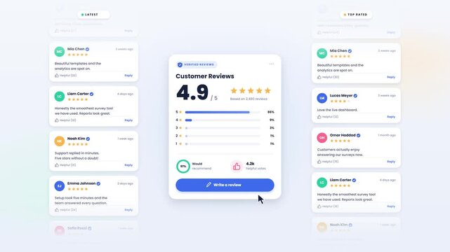 Customer Reviews Widget UI With Star Rating and Write a Review Popup