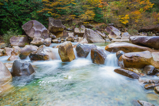 阿寺渓谷の秋の自然風景（長野県木曽郡大桑村野尻）