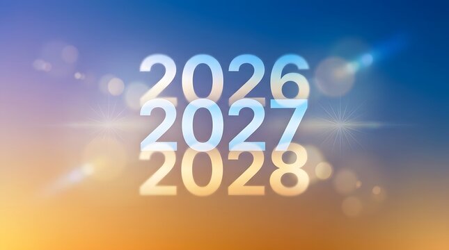 Future years displayed with bright colorful light streaks and gradient background