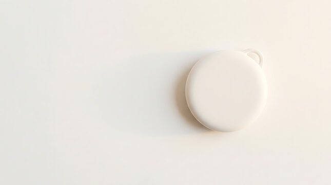 Minimalist White Round Digital Device Accessory Case Isolated On A Clean Light Background