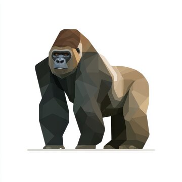 Low Poly Geometric Gorilla Illustration On White Background