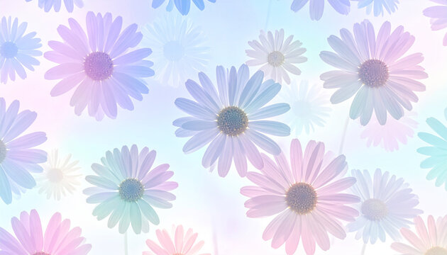 Modern holographic floral pattern background  shifting iridescent pastel blue