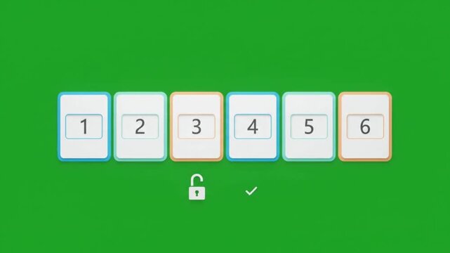 Six Digit OTP Code Entry with Unlock Animation on Green Screen Background