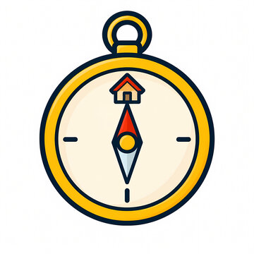 Vector Illustration of a Small Compass Icon with a Needle Pointing Towards a House Symbol, Concept for Real Estate Navigation, Finding Home, Property Search, and Relocation Direction