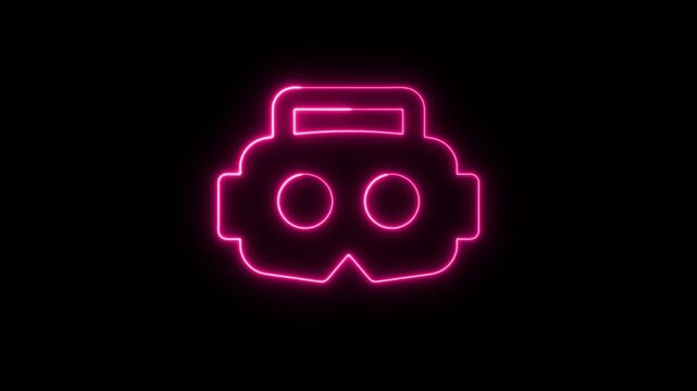 Glowing pink neon virtual reality headset icon on a black background