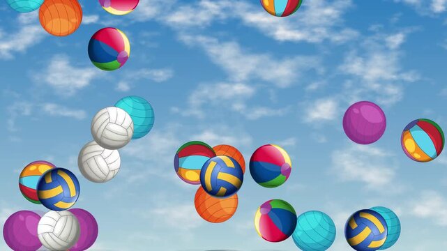 Colorful Sports Balls Bouncing Against Blue Sky Background Animation