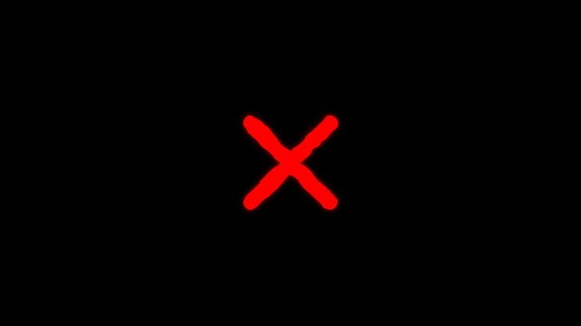 Red X symbol on a black background for error or cancel concept