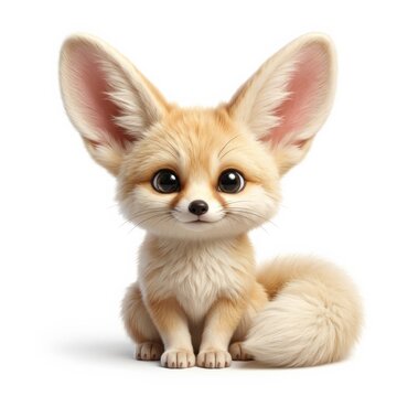 Cute fennec fox sitting isolated on white