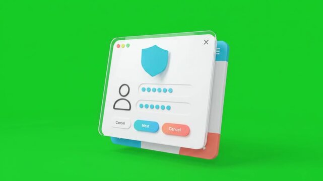 Account Authentication Window with Shield Check on Green Screen Background Animation