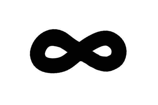 A bold black infinity symbol centered on a transparent background, symbolizing eternity, limitlessness, and endlessness in a minimalist vector graphic style.