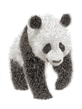 Stippled Illustration Of A Giant Panda On A Clean White Background