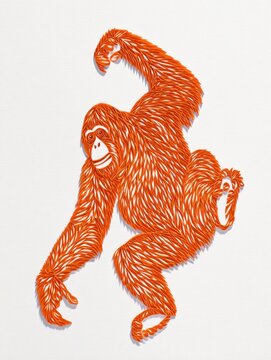 Stylized Orange Orangutan Illustration Created With Scribble Texture Isolated On White Background