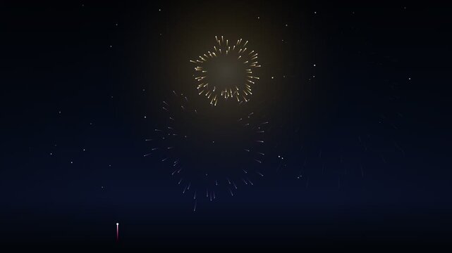 Colorful fireworks exploding against dark night sky background. 4K