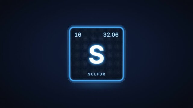 Sulfur chemical element periodic table tile with atomic number 16