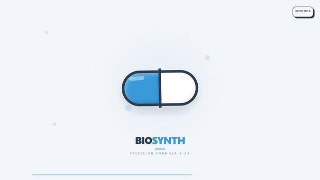 Minimalist vector illustration of a blue and white pharmaceutical pill capsule icon.