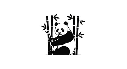 Panda bear eating bamboo illustration. © Slowme