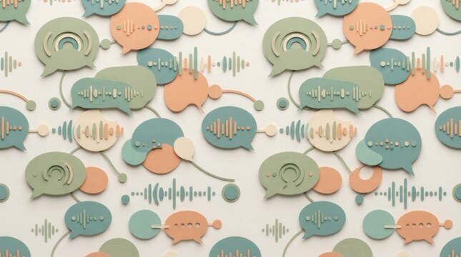 Paper cut speech bubbles and sound waves symbolizing mental health communication and therapy
