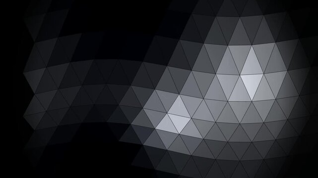 Abstract dark geometric background, with pulsing light, waves and low, poly mesh animation
