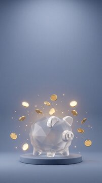 Commercial 3D e-commerce sale promotion featuring a faceted ceramic piggy bank with space for text