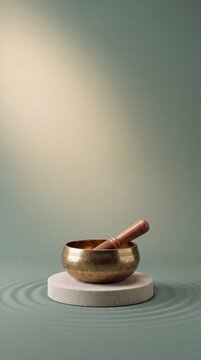 Commercial 3D e-commerce sale banner featuring tibetan singing bowl soundwaves and copy space for promotions
