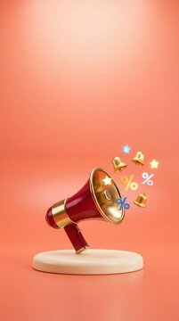 Commercial 3D e-commerce sale promotion banner featuring retro crimson megaphone speaker with copy space