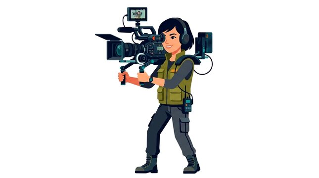 Female Videographer Media Character Flat Vector