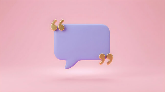 A minimalist artistic composition in soft pastel pink and lavender tones with a blank speech bubble and elegant golden gift boxes displayed