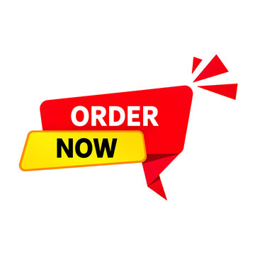 Red and white order now button with flame design for online store