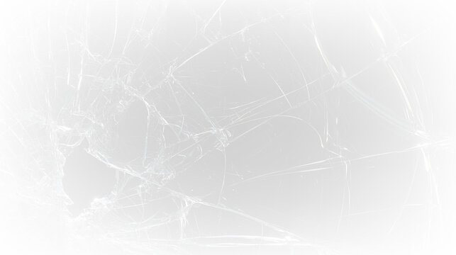 Broken glass texture with impact hole on transparent background. Shattered screen with radial cracks overlay