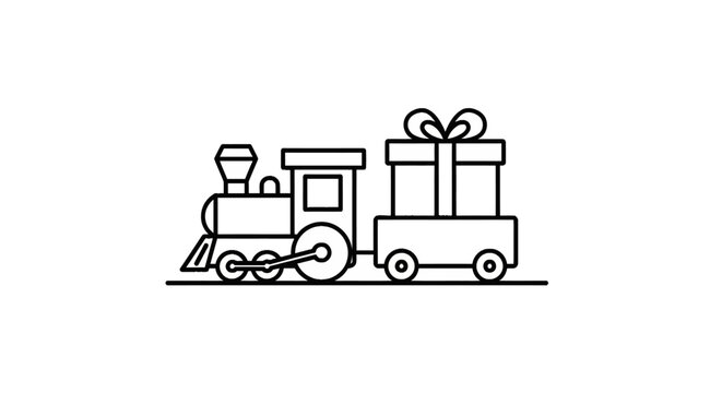 Train with gift box on trailer.