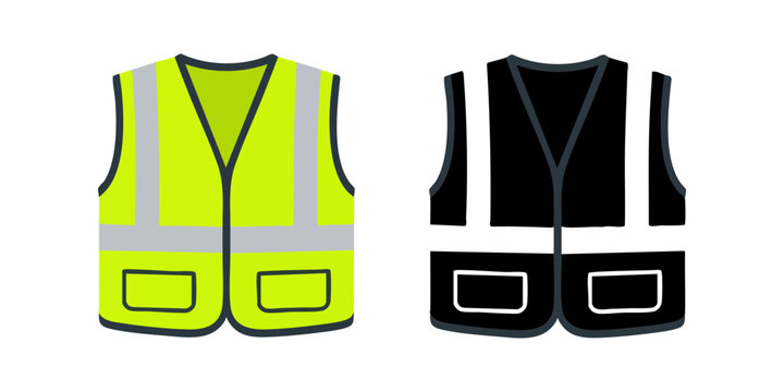 Set of high visibility safety vests for construction and industrial work environments.