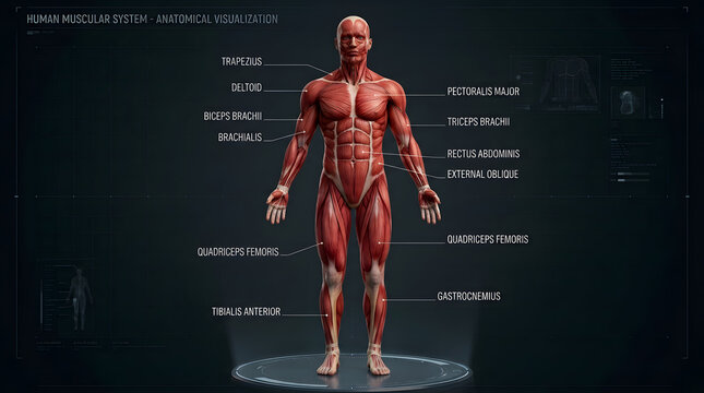 Human Muscle Anatomy Illustration 3D Model.