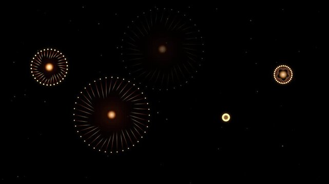 Abstract elegant golden fireworks bursting and glowing spark particles in night sky motion graphics seamless loop
