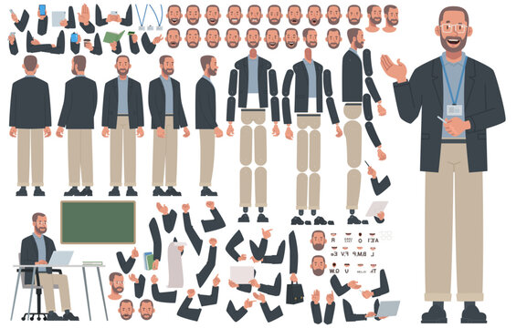 Male character creation set with various poses and facial expressions