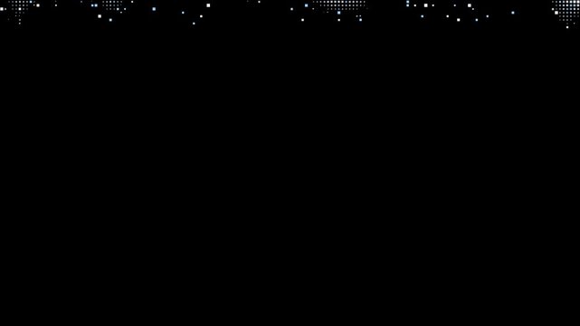 Pixel art snow piling up from the bottom until the screen is white then melting away, retro winter snow fill transition