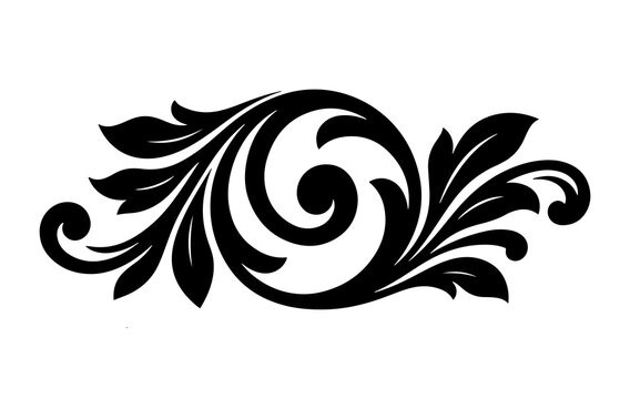 Elegant floral scroll ornament with swirling acanthus leaves and decorative botanical elements isolated on transparent background