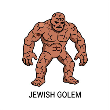 Massive stone golem monster creature vector illustration