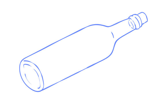 Empty bottle icon outline sketch. Simple minimal doodle with retro vintage blue style. Italian coastal isolated graphic for design and print.