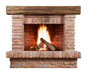 Obraz premium PNG Rustic brick fireplace with glowing logs and warm flames