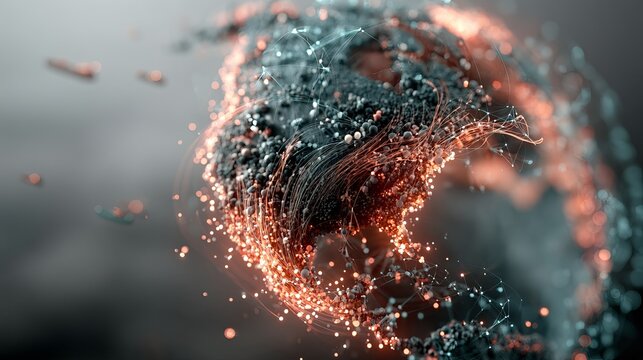 Glowing orange and black digital abstract swirling energy, a vibrant and intense conceptual design for modern technology